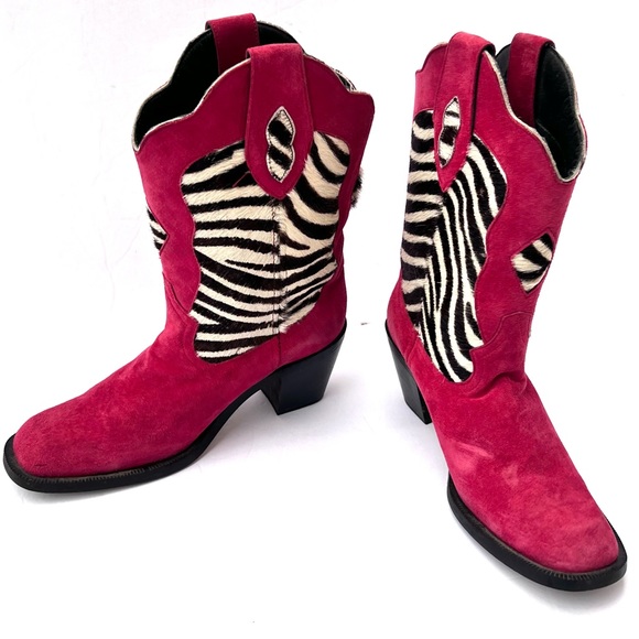 Vintage Code West Cowboy Boots Statement Western Genuine Leather Red Tan Black 7 - Picture 9 of 14